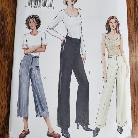 00s Vogue Pattern 7804 Semi Fitted Flat Front Trouser Straight Flared Leg 6 8 10 - Picture 1 of 3